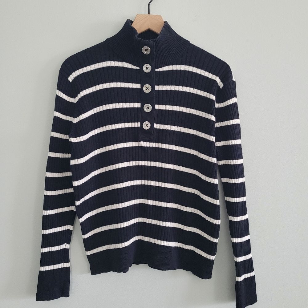 Ralph Lauren LRL Striped Black White Collared Sweater Womens Size XL